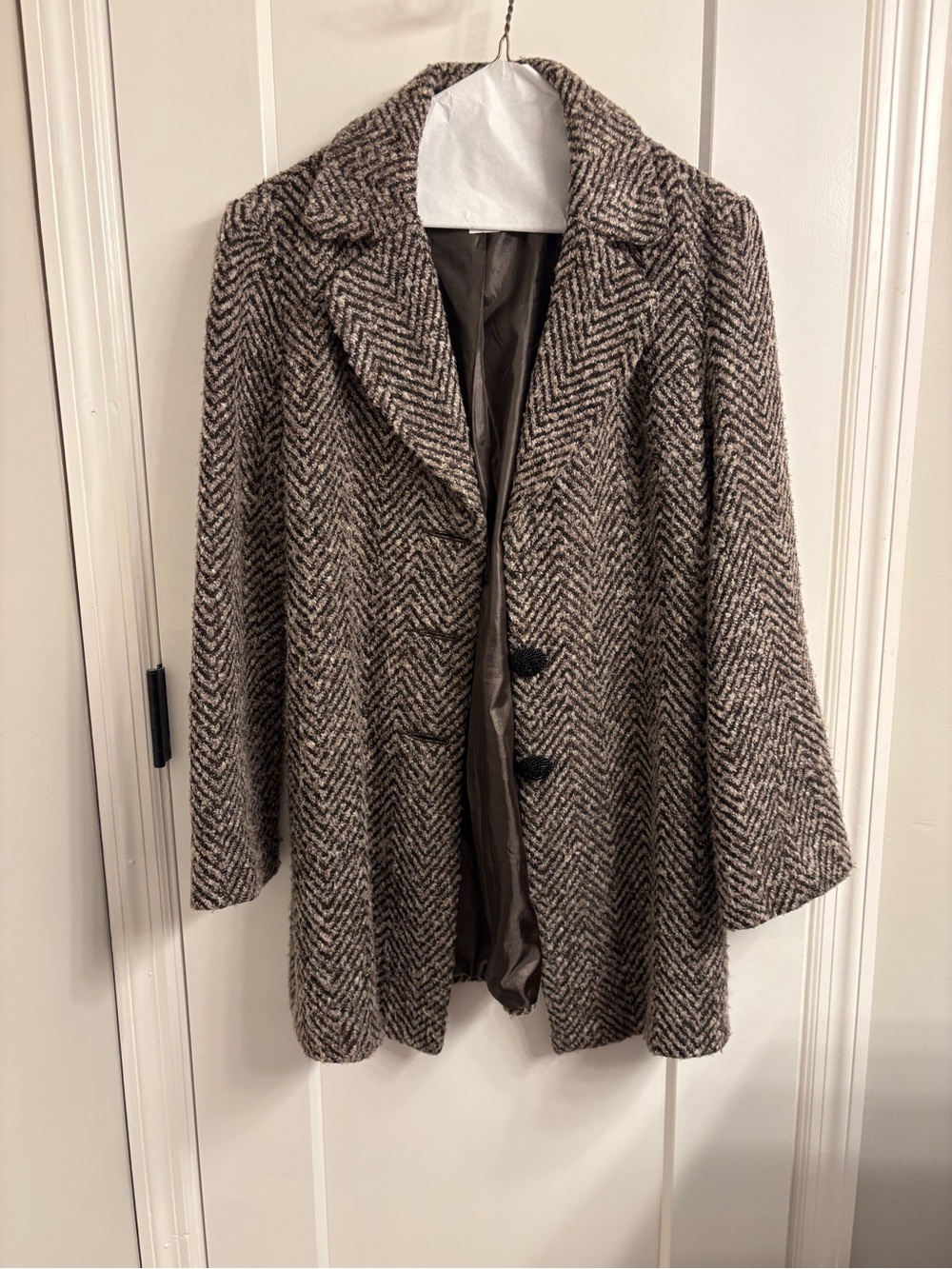 Womens Brown Herringbone Wool Blend Coat